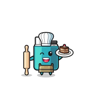 lighter as pastry chef mascot hold rolling pin vector