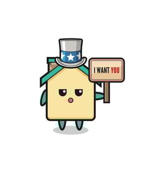 house cartoon as uncle Sam holding the banner I want you vector