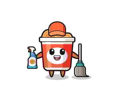 cute instant noodle character as cleaning services mascot vector