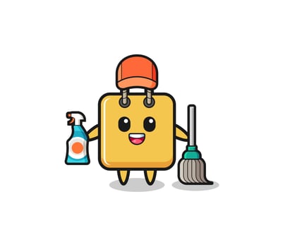 cute shopping bag character as cleaning services mascot vector