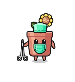 surgeon sunflower pot mascot character vector