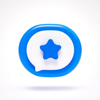 Favorite star icon sign symbol button on blue speech bubble on white background 3D rendering photo