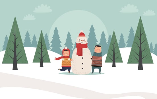 father and son with snowman vector