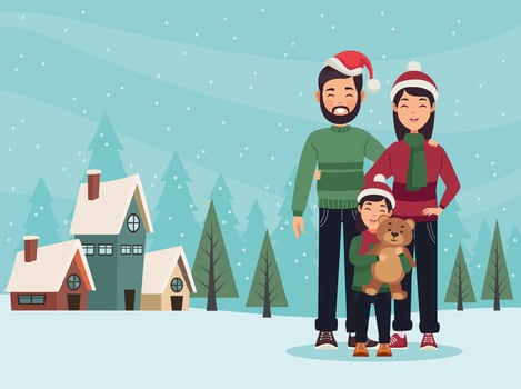 christmas family in snowscape vector