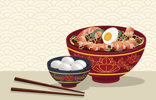 two chinese food dishes scene vector