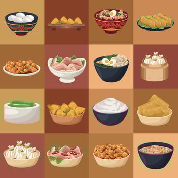 sixteen chinese food dishes vector