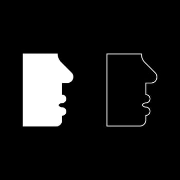 Human face side view head mouth nose lip Male profile Person silhouette icon outline set white color vector illustration flat style image