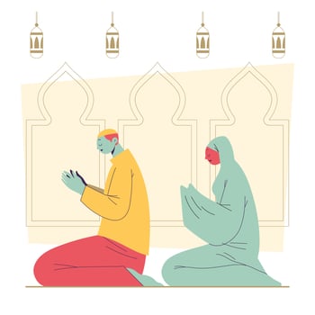 Muslim People Praying Concept vector