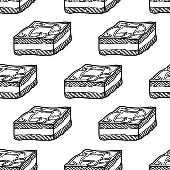 Hand drawn brownies on a white background. Vector drawing. Seamless pattern. Seamless wallpaper. Bakery logo. Decorate the packaging box.