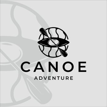 paddle or rowing logo line art simple minimalist vector logo illustration template icon graphic design . kayak canoe kayaking sign or symbol for extreme sport or travel business with circle badge