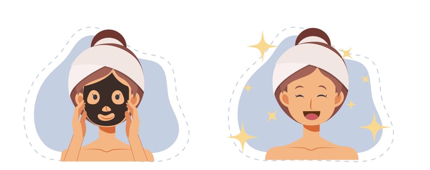 Skin care, beauty concep. Woman doing skin care using a mask pack. flat vector 2d cartoon character illustration