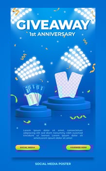 Giveaway anniversary contest invitation social media story template vector