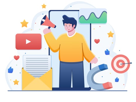 Social Media Marketing Illustration. Increase Social media Engagement and Follower with Social Media Marketing. Can be used for Web, Social Media, Presentation, Animation, Landing Page, Promotion. vector