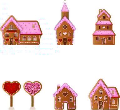 set of valentine's day gingerbread cookies. valentine gingerbread lanscape elements vector