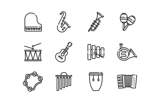 Jazz Music Instrumental Line Icons vector