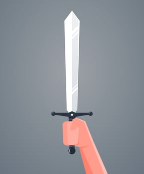 Hand holding sword. Vector illustration