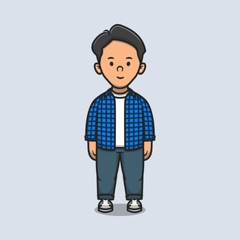 Cute boy cartoon vector icon illustration wearing flannel shirt