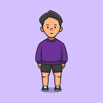 Cute boy cartoon vector icon illustration wearing sweater