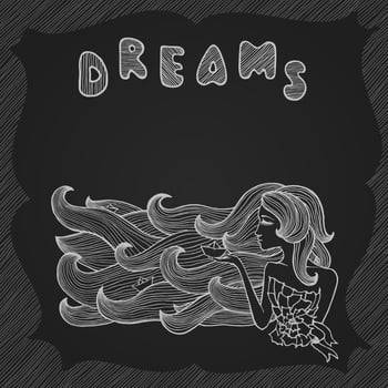 Hand-drawn woman with long hair like sea waves vector