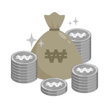 Silver korean won coins money. Flat design. vector
