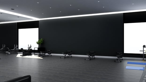 3d render modern fitness or gym room wall mockup photo