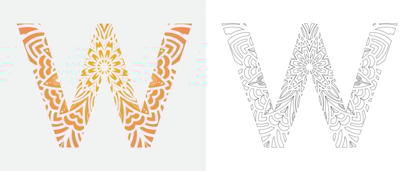 Alphabet Letter W Pop Art, Mandala coloring ornaments design vector