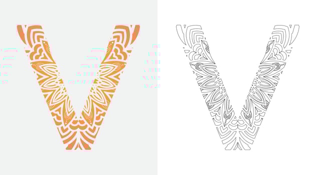 Alphabet Letter V Pop Art, Mandala coloring ornaments design vector