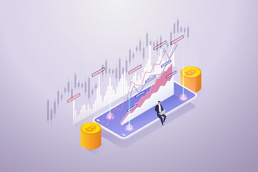 Businessman sitting on smartphone and chart graph vector