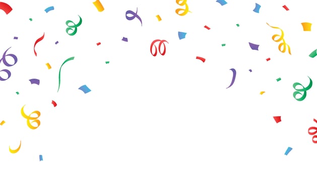 Colorful confetti and ribbon falling vector. Party confetti and Ribbon illustration on white background. Festival elements vector. Anniversary and birthday celebration element. vector
