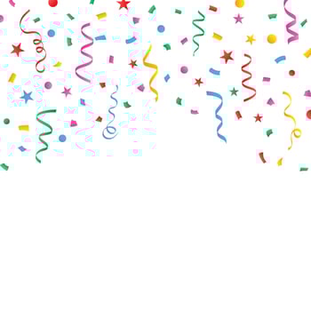 Colorful Party confetti and Ribbon on white background. Multicolor confetti and ribbon falling vector. Festival elements vector. Anniversary and birthday celebration elements. vector