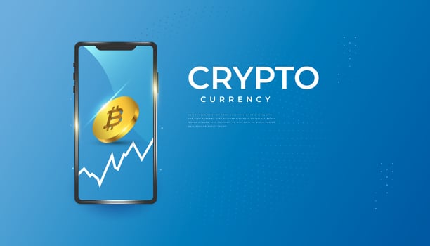 Bitcoin Cryptocurrency with Smartphone and Growth Chart vector