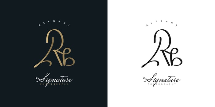 RB Initial Logo Design in Gold Handwriting Style. R and B Signature Logo or Symbol for Wedding, Fashion, Jewelry, Boutique, Botanical, Floral and Business Identity vector