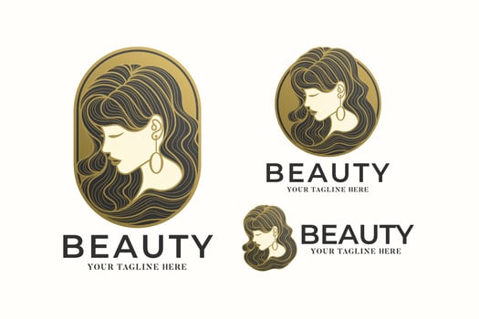 gold beauty woman logo template vector