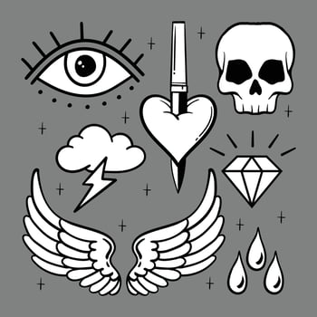 collection of vintage tattoo designs illustrations black and white premium vector