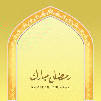 Ramadan Mubarak greetings with beautiful calligraphy, decorative borders, mosque doors and pattern backgrounds vector