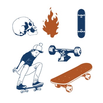 skateboard parts illustration vector