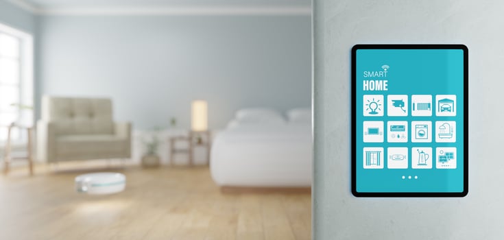 Smart home or building, Home automation or domotics, A part of the internet of things  - 3D Rendering photo