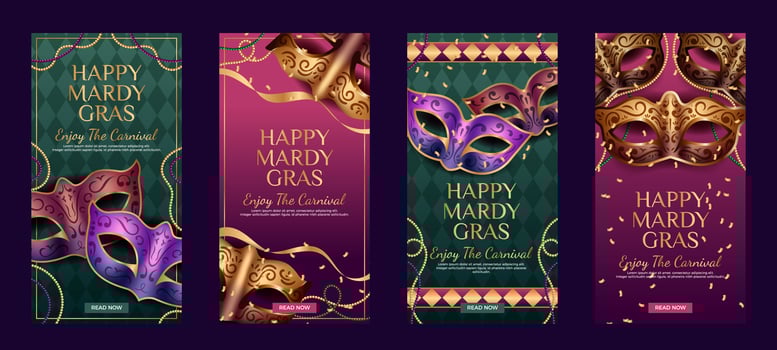 Social Media Story Post for Mardi Gras Mask Carnival vector