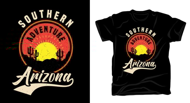 Southern arizona typography with desert and sunset t-shirt design vector
