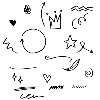 Hand drawn set doodle elements for concept design isolated on white background. vector illustration.