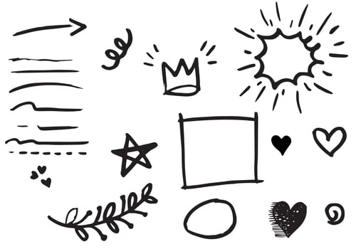 Hand drawn set doodle elements for concept design isolated on white background. vector illustration.
