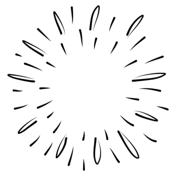 Starburst, sunburst  hand drawn. Design Element Fireworks Black Rays. Comic explosion effect. Radiating, radial lines. vector