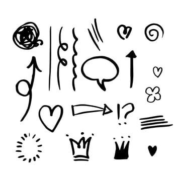 Hand drawn set doodle elements for concept design isolated on white background. vector illustration.