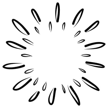 Starburst, sunburst  hand drawn. Design Element Fireworks Black Rays. Comic explosion effect. Radiating, radial lines. vector