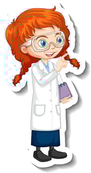 Scientist girl cartoon character sticker vector