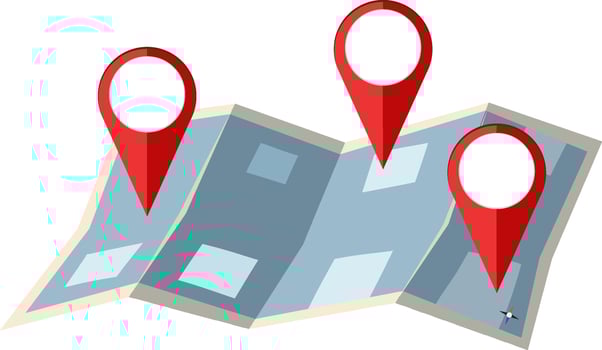 Location pins on paper map vector