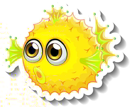 Sea Animal Cartoon Sticker with Puffer Fish vector