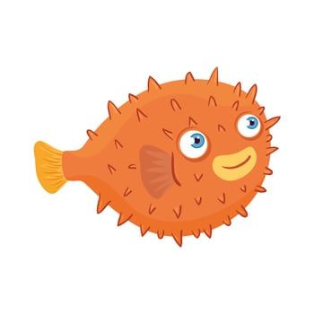 sea underwater life, blowfish animal on white background vector