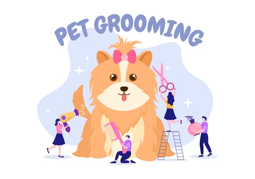 Pet Grooming for Dogs and Cats in Flat Cartoon Hand drawn Background Illustration. The Main Tools Which are used in Beauty Salon for Poster or Banner vector