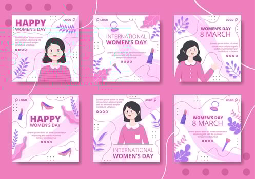 Women's Day Post Template Flat Illustration Editable of Square Background Suitable for Social media, Greeting Card or Web Internet Ads vector
